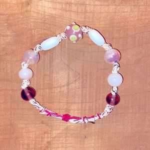 This bracelet is made with hemp has glass beads